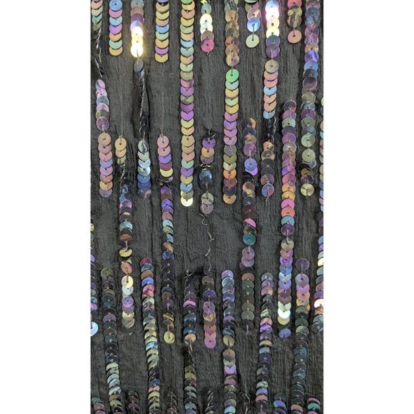 Oilslick rainbow Sequined Beaded long Silk Black Goddess Cardigan Jacket Vintage - Picture 13 of 16